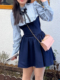 韩系风格穿搭小个子连衣裙时尚假两件学院风设计女装高级感衬衫裙