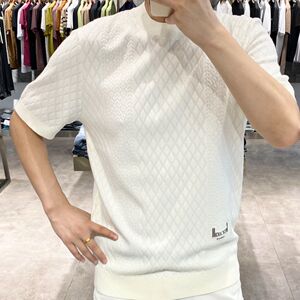 欧货新品男士简欧轻奢高级暗花针织短袖休闲显瘦时尚百搭打底衫