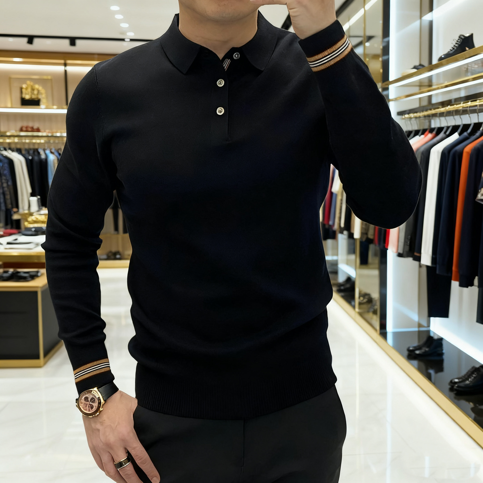 欧货男士秋冬新款长袖针织衫翻领修身保暖加厚毛衣商务休闲打底衫