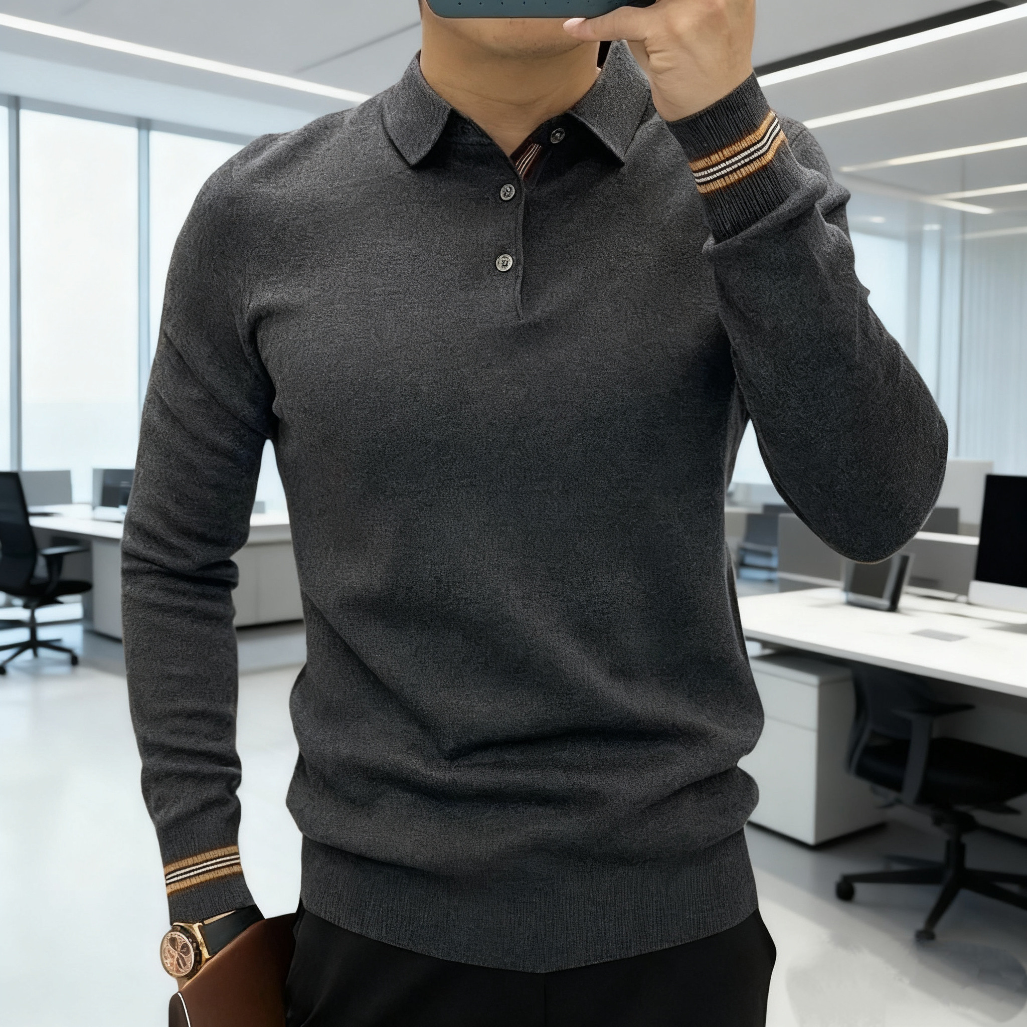 欧货男士秋冬新款长袖针织衫翻领修身保暖加厚毛衣商务休闲打底衫