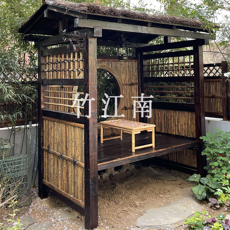 户外日式新中式竹亭茶亭休闲庭院别墅公园纯手工定制落地门楼竹屋