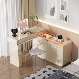 2025新款翻盖小户型化妆桌梳妆台现代卧室简约斗柜一体实木化妆台