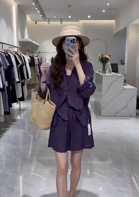 21161纯色百搭衬衫翻领恤女薄款法式宽松显瘦麻上衣小衫防晒开衫