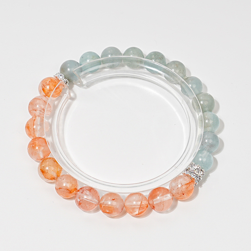 【长岛冰茶】高货天然海蓝宝水晶手串女款芬达胶花时尚手链