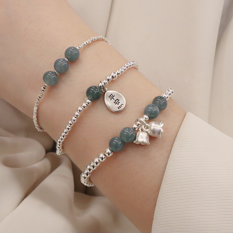 S925纯银碎银几两手链蓝水翡翠小众设计复古时尚简约ins风格饰品