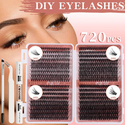 False eyelash extension set with 720 clusters of adhesive