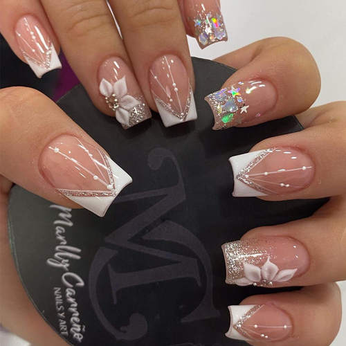24pcs star rhinestone nail art pieces, fake nails星星美甲片