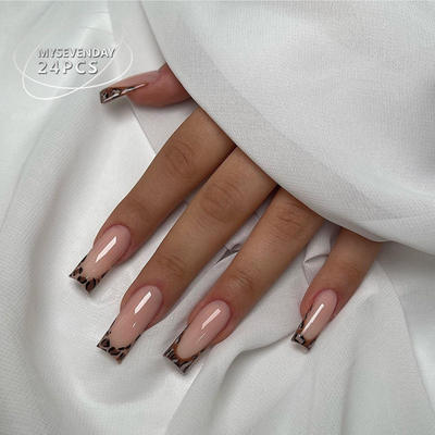 24pcs nude leopard print nail art medium to long style豹纹甲