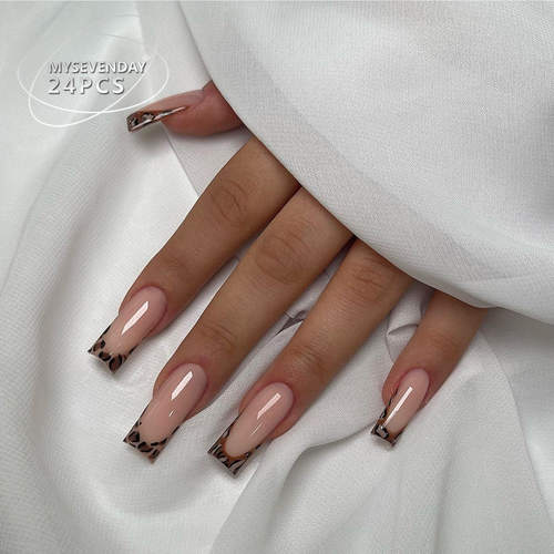 24pcs nude leopard print nail art medium to long style豹纹甲