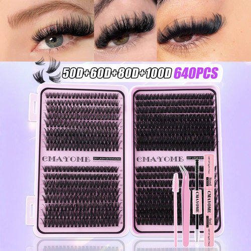 DIY extension set with 640 thick clusters of false eyelashes