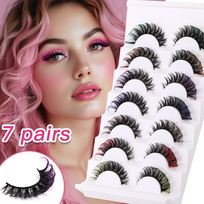 7 pairs of eye tail extended D-curve colored false eyelashes