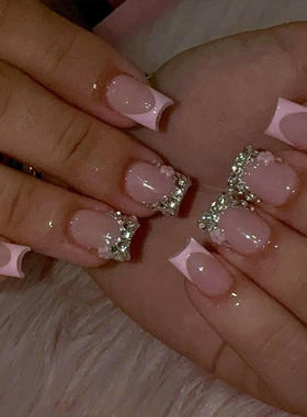 Rhinestone glitter nail patch wearable nail patch闪粉美甲片