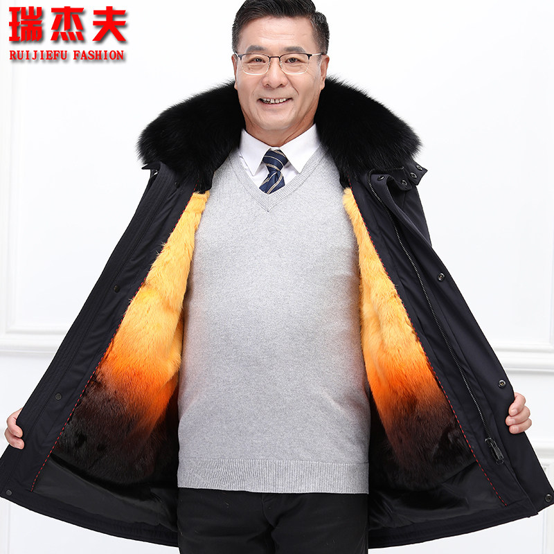 新款中老年羽绒服男加厚尼克服中长款派克服脱卸内胆爸爸冬装外套