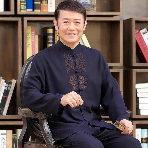 中国风亚麻唐装男套装中老年人