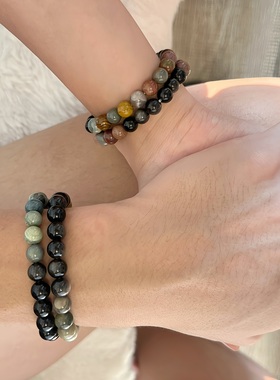 纯天然银曜石双层手串情侣手链