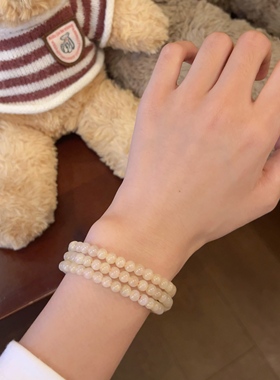 天然黄发晶三圈素手串发财手链