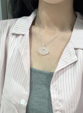 天然和田玉平安锁项链