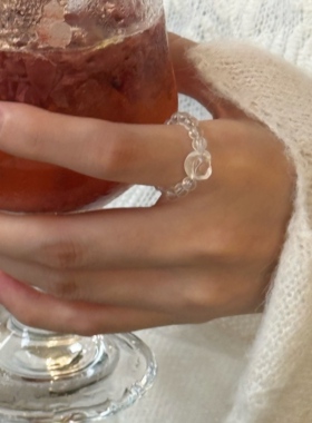 天然白水晶串珠戒指补金指环