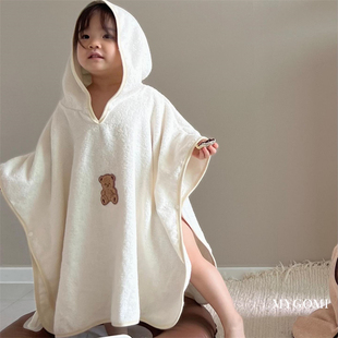 韩国ins儿童浴巾斗篷带帽女孩游泳速干毛巾宝宝婴儿洗澡纯棉浴袍