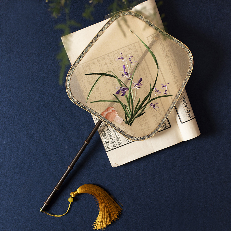 扇子纯手工苏绣通柄加长中式