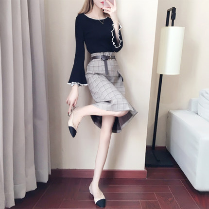 秋冬洋气女神气质时尚套装潮女时髦针织毛衣裙两件套2017女装新款