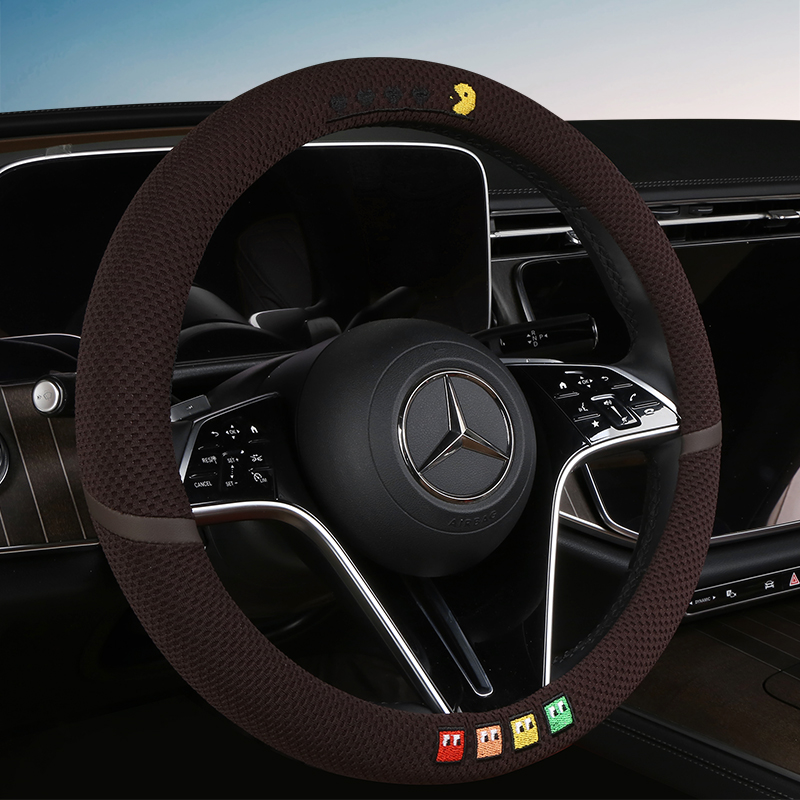 汽车方向盘套可爱刺绣夏季冰丝吸汗透气把套不打滑新款四季通用