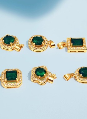 沙金绿宝石吊坠镶钻方形坠盒子链