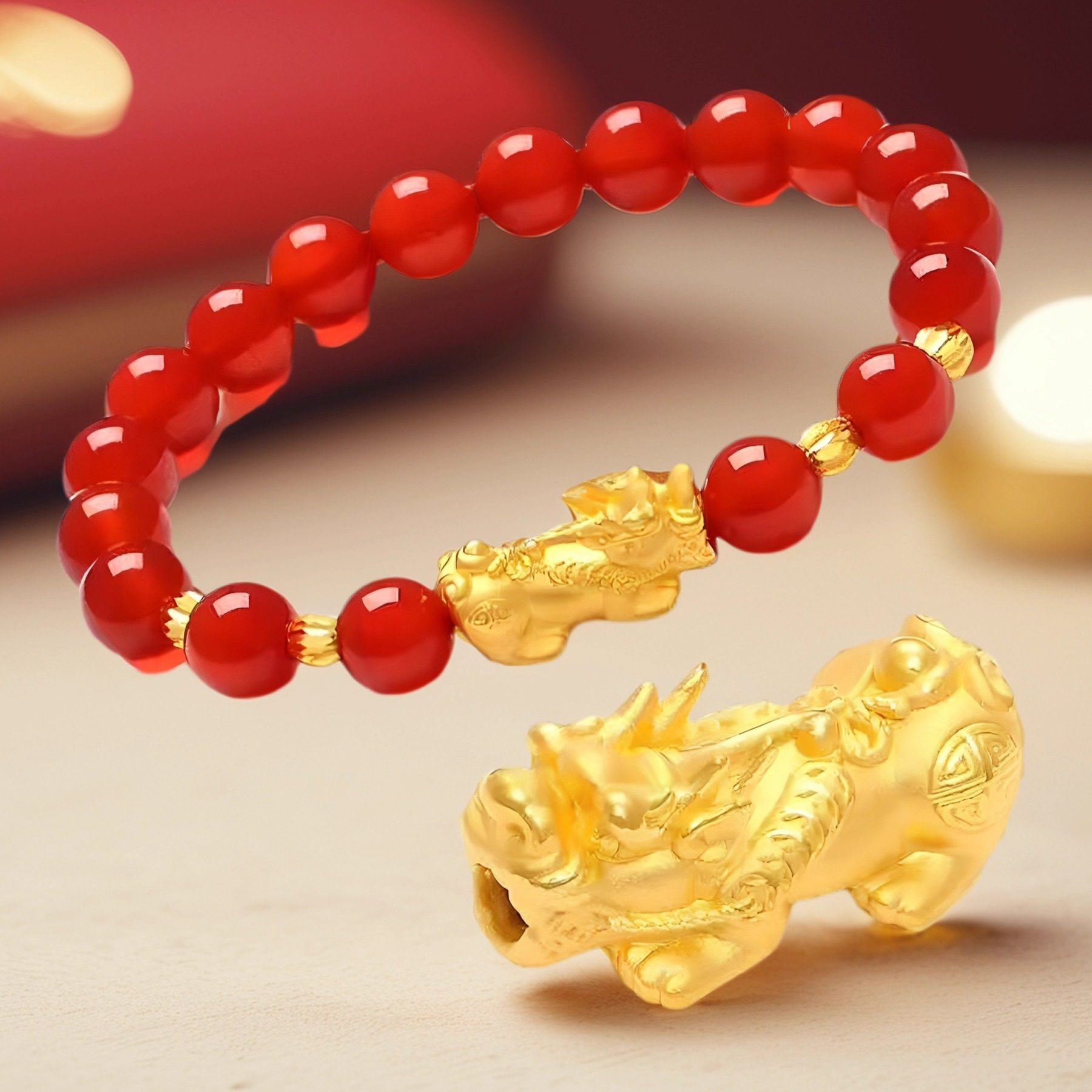 越南沙金手链穿貔貅手串黄金色男女款玛瑙黑曜石串转运珠镀金饰品