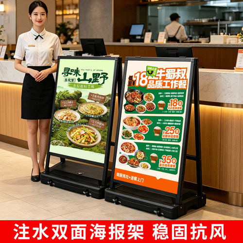 户外防风海报展示架子注水kt板架