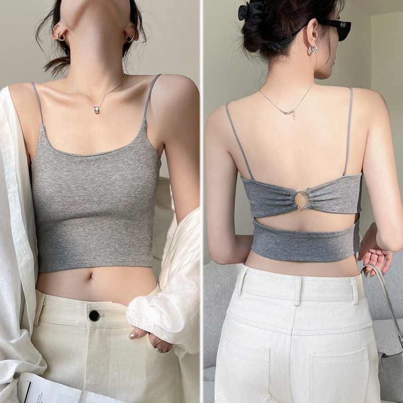 美背带胸垫一体固定杯小吊带女打底背心春夏季内搭短款设计感上衣