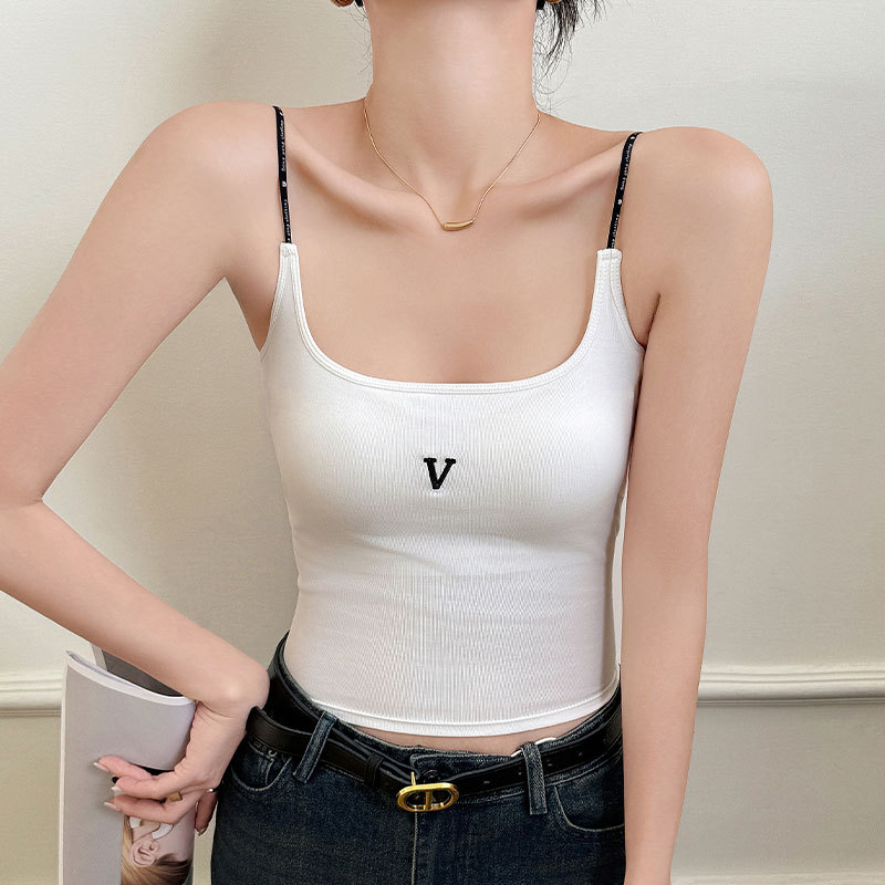 白色吊带背心女夏内搭字母带胸垫薄款美背文胸一体打底上衣可外穿