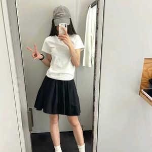 不规则压褶半身裙女24春夏cos风小个子a字西装短裙遮胯显瘦小黑裙