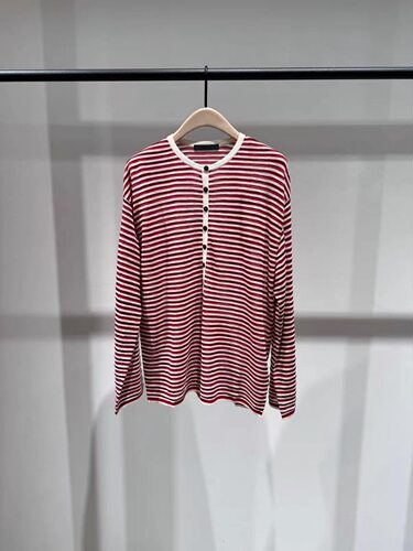 正品针织衫2026春新品棉麻竹节纱条纹宽松半开襟罩衫MBF1SWT059