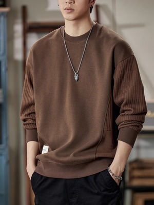 香港圆领深咖色卫衣男士2024秋冬款内搭宽松长袖打底衫套头上衣服