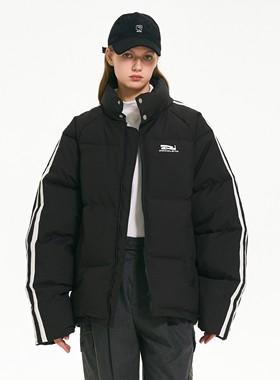 RECOLETA 国潮美式织带棉服冬季宽松加厚男女款保暖外套立领上衣