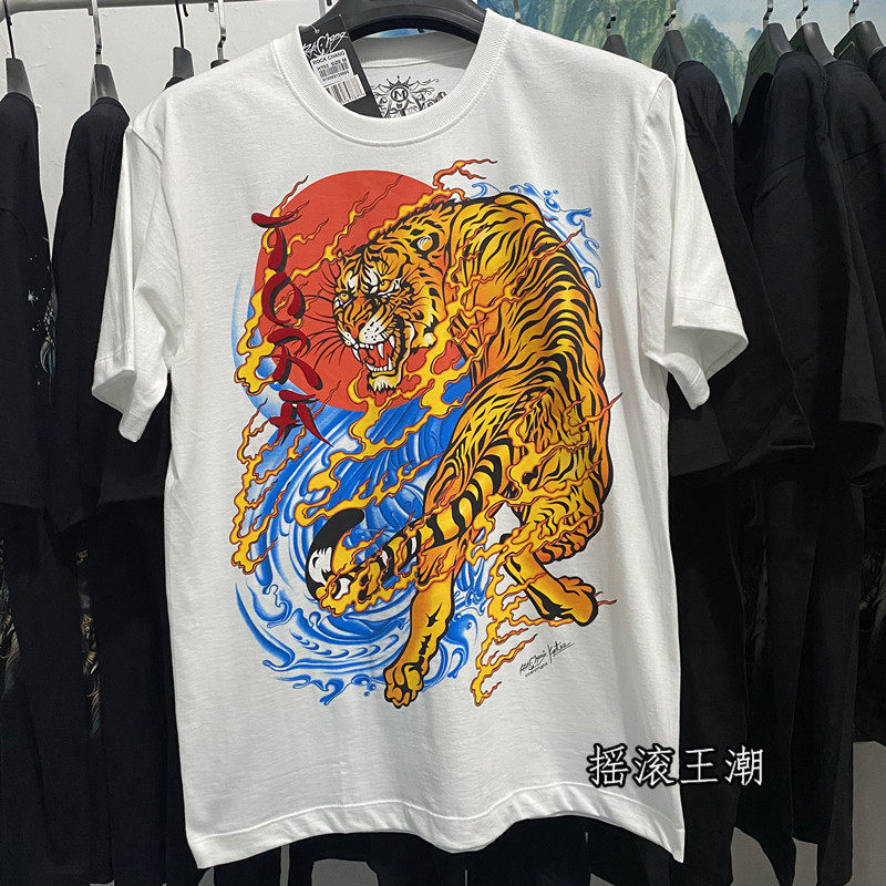 泰国潮牌短袖 白色半袖体恤老虎印花纹身图T恤大码宽松休闲