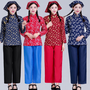 新款村姑服装女农村衣服怀旧老式乡村花衣服采茶服装阿庆嫂演出服