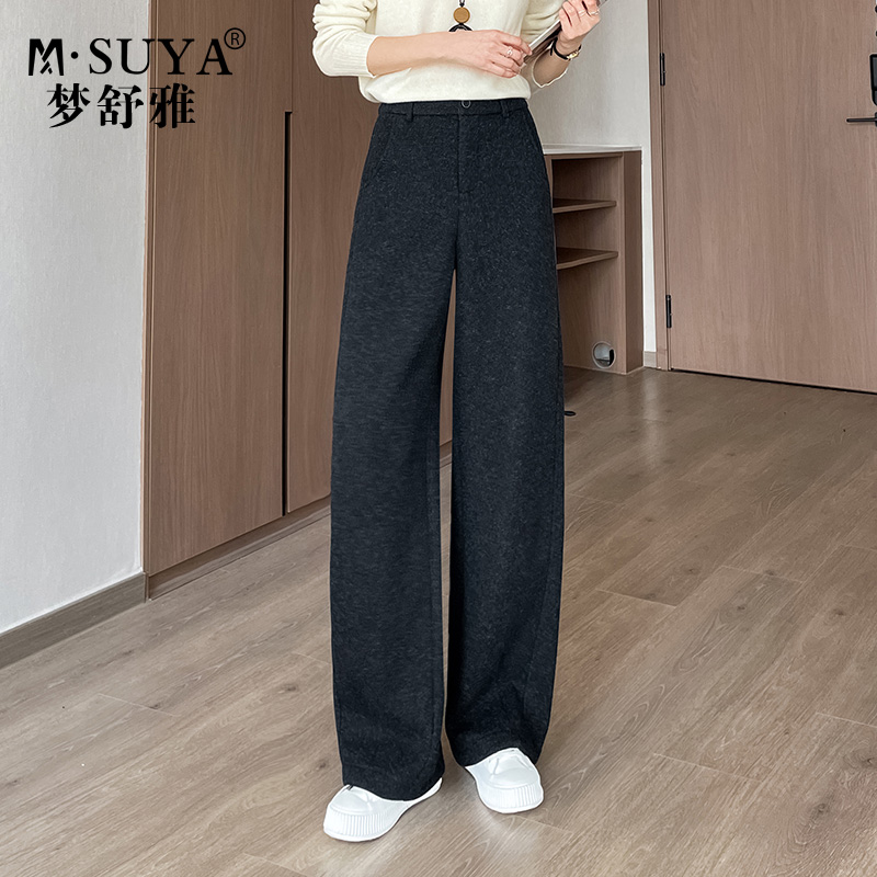 梦舒雅加绒毛呢香蕉裤女秋冬季新款高腰宽松显瘦垂坠感休闲镰刀裤