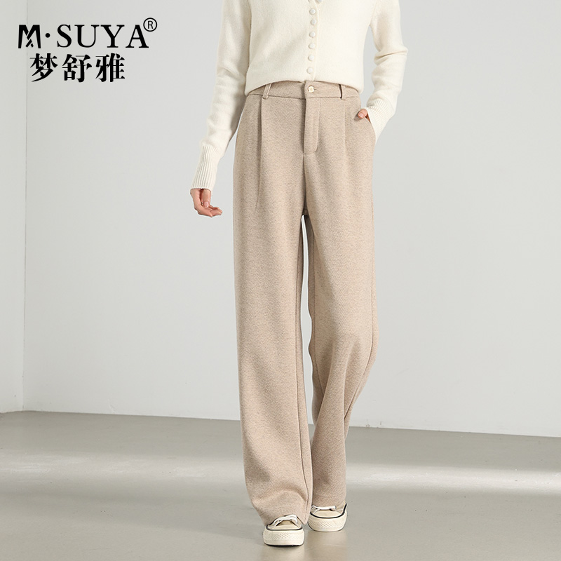 通勤舒适百搭加绒毛呢直筒裤