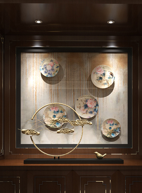 花卉餐厅沙发背景墙壁挂盘国画