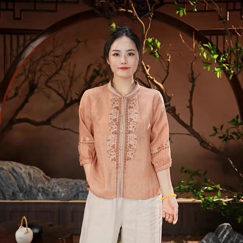 【扬州慢】新中式复古重工刺绣国风衬衫