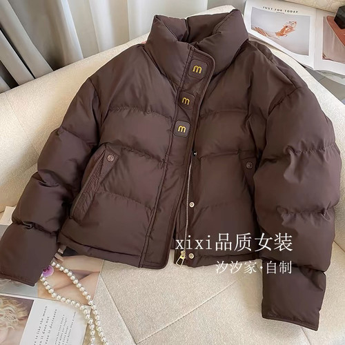 欧货短款羽绒服女冬季2025新款M贴标立领保暖面包服90白鸭绒外套