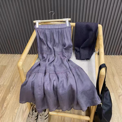 苎麻高腰蕾丝拼接半身裙内衬纯色百搭减龄文艺中长A字裙女Q24085