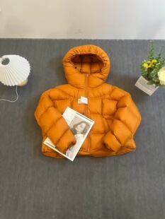橙色云朵泡芙羽绒服连帽女冬季新款90白鸭绒外套时尚短款面包服