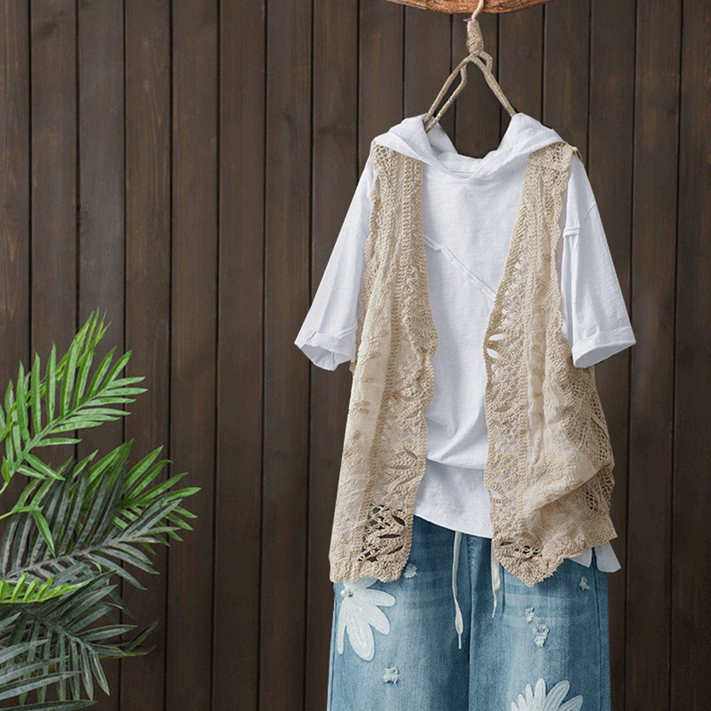 木子原创全棉线炒色钩针马甲无袖背心女春夏复古文艺上衣2020新款