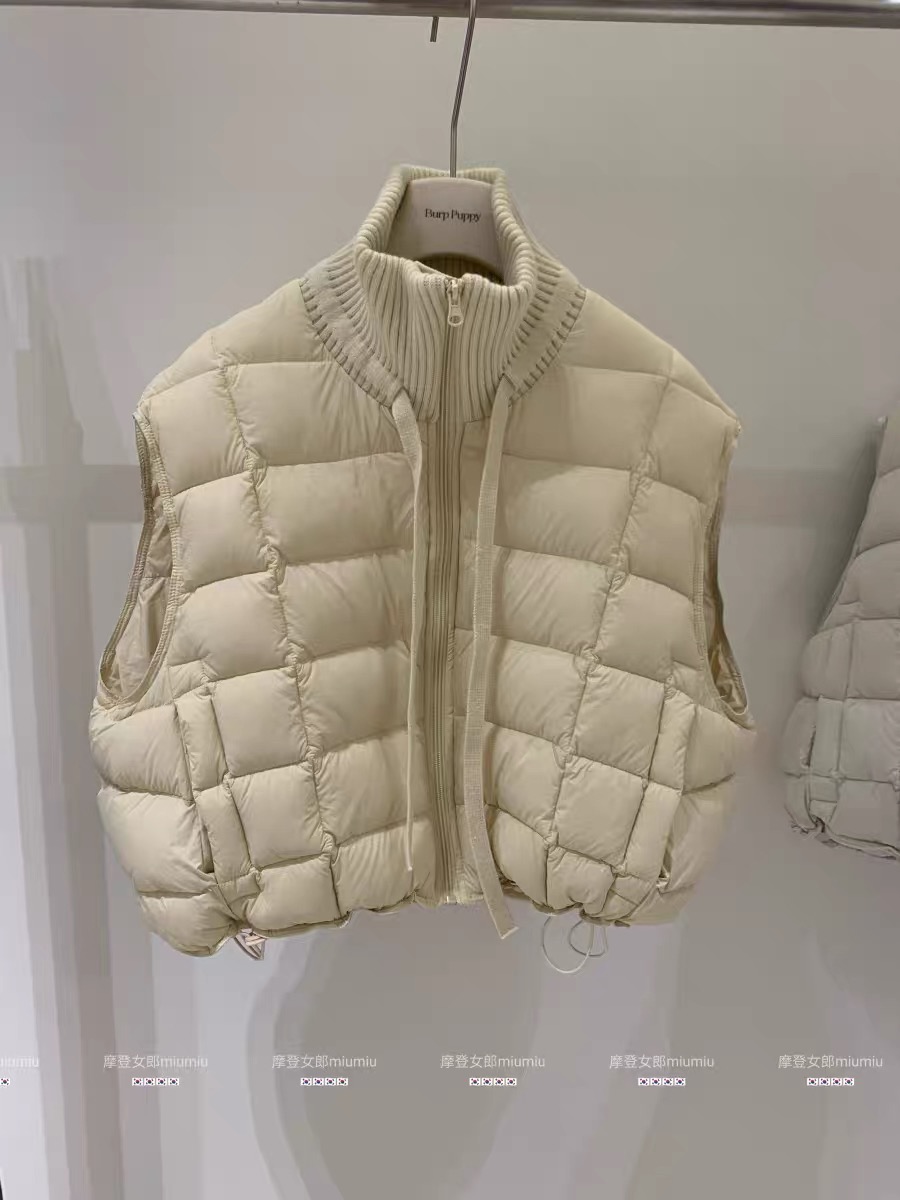 韩国原版2025冬季针织领背心新国标90白鸭绒时尚保暖羽绒马甲外穿