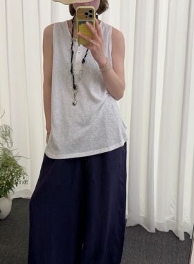 白色竹节棉吊带背心女内搭2026春夏新款棉麻宽松无袖外穿打底上衣