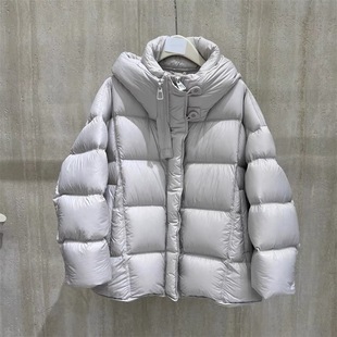 加厚中长羽绒服25冬 连帽立领拉链宽松白鸭绒外套女