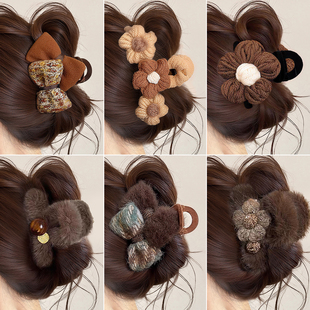 发量少头发抓夹女高级感后脑勺盘发鲨鱼夹子头饰中号秋冬毛绒发夹