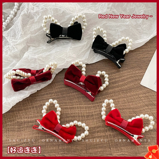 珍珠蝴蝶结小发夹儿童高级感发卡前额侧边碎发刘海夹女童夹子头饰